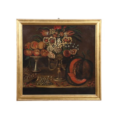 Tableau Ancien avec Nature Morte Huile sur Toile Italie XVIIIe Siècle