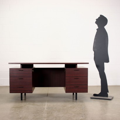 Bureau Laminé Bois Métal Italie Années 1970