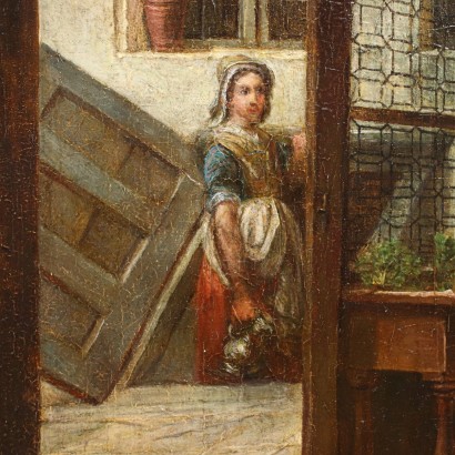 Scène d'Intérieur Huile sur Table XVII Siècle