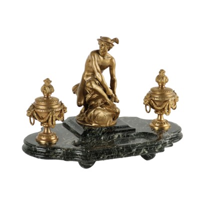 Inkwell by Jean-Marie Pigalle Bronze Marble France XIX Century