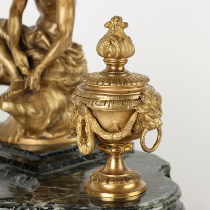 Inkwell by Jean-Marie Pigalle Bronze Marble France XIX Century