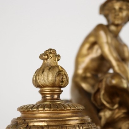 Inkwell by Jean-Marie Pigalle Bronze Marble France XIX Century