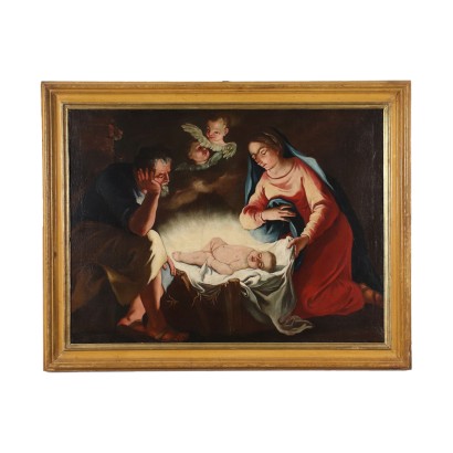 Adoration of the Jesus Child Oil on Canvas Italy XVII Century
