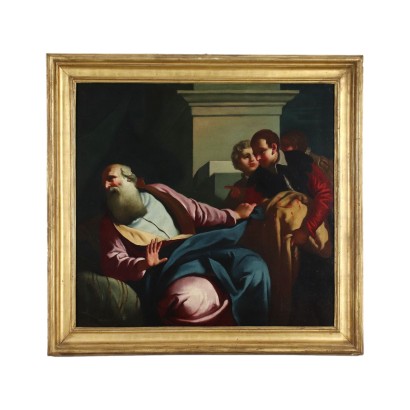 arte, arte italiano, pintura italiana antigua,Pintura al óleo sobre lienzo del pintor italiano,Jacob recibe la túnica ensangrentada de,Pintura con escena bíblica