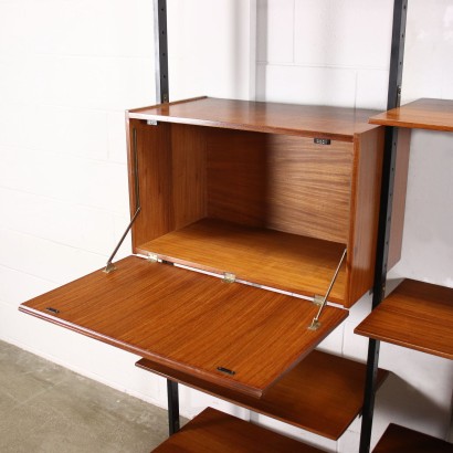 Bookcase Teak Veneer Metal Brass Italy 1950s-1960s