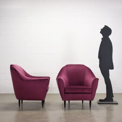 Pair of Armchairs Ebony Wood Velvet Italy 1950s