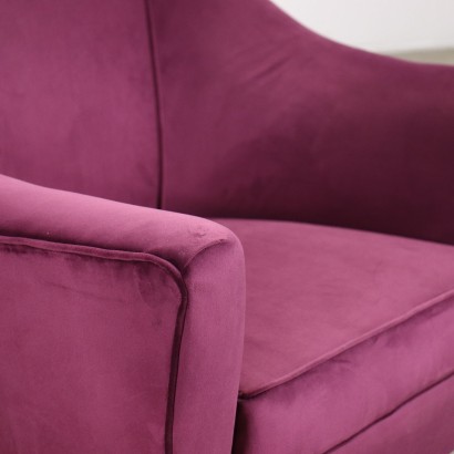 Pair of Armchairs Ebony Wood Velvet Italy 1950s