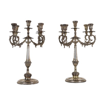 antiquariato, candelabro, antiquariato candelabro, candelabro antico, candelabro antico italiano, candelabro di antiquariato, candelabro neoclassico, candelabro del 800,Coppia di Candelabri in Argento Brandima