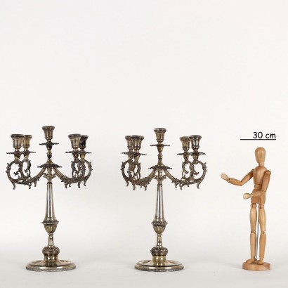 antigüedades, candelabro, candelabro antiguo, candelabro antiguo, candelabro italiano antiguo, candelabro antiguo, candelabro neoclásico, candelero del siglo XIX,Par de candelabros de plata Brandima