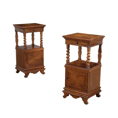 Pair of Bedside Table Walnut Chestnut - Italy XIX Century