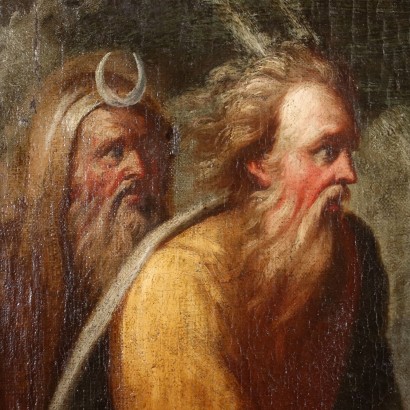 Moïse Fait Jaillir l'Eau du Rocher Huile sur Toile - Italie XVIII Sièc