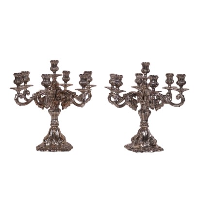 antigüedades, candelabro, candelabro antiguo, candelabro antiguo, candelero italiano antiguo, candelabro antiguo, candelero neoclásico, candelero del siglo XIX, Par de Candelabros de Plata