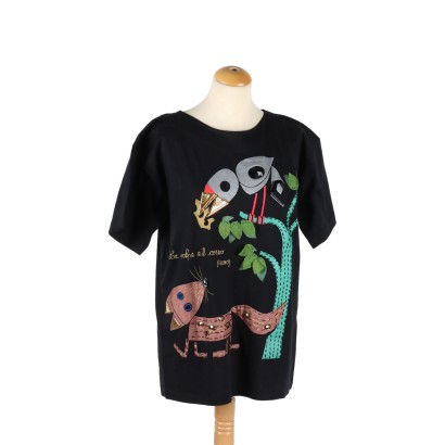 Women\'s Vintage Black T-Shirt Cotton 1980s