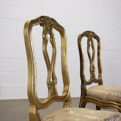 Paire de Chaises Rembourré Bois Doré Italie XX Siècle