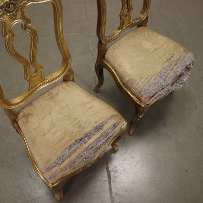 Paire de Chaises Rembourré Bois Doré Italie XX Siècle