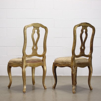 Paire de Chaises Rembourré Bois Doré Italie XX Siècle