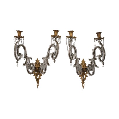 Pair of Baroque Style Appliques Bronze Glass Italy XX Century