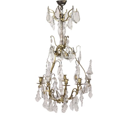 Chandelier Brass Glass Italy XX Century