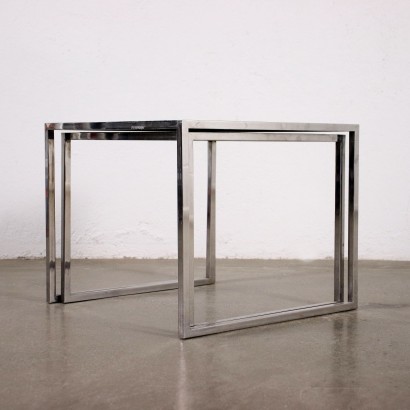 Pair of Coffee Tables Metal Brass Glass Italy 1970s