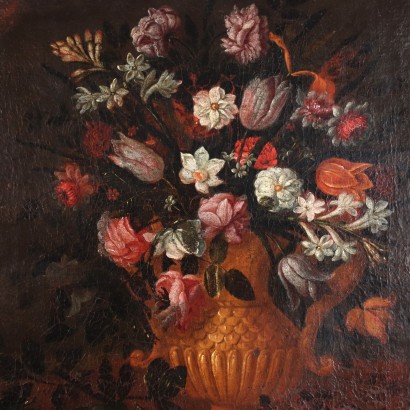 Still Life with Flowers Oil on Canvas Italy XVII Century