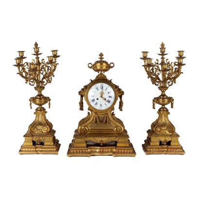 Triptych Clock G. Philippe Bronze France XIX Century