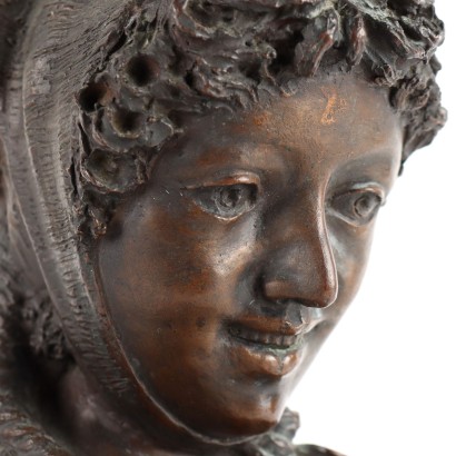 Woman with Scarf Bronze Sculpture - Europe XX Century