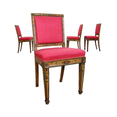 antigüedades, silla, sillas antiguas, silla antigua, silla italiana antigua, silla antigua, silla neoclásica, silla del siglo XIX, Grupo de Sillas Neoclásicas Venecianas