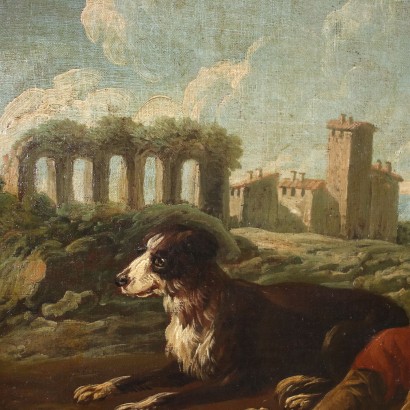 Landschaft mit Hirten und Herden Öl auf Leinwand - Italien XVII Jhd