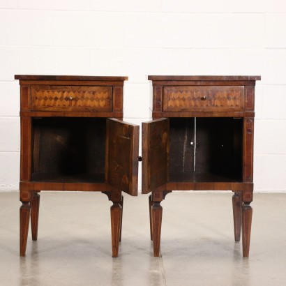 Pair of Neoclassical Style Bedside Tables Walnut Italy XX Century