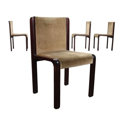 Group of 4 Chairs Beech Foam Italy 1970s