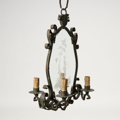 Chandelier Bronze Glass - Italy XX Century