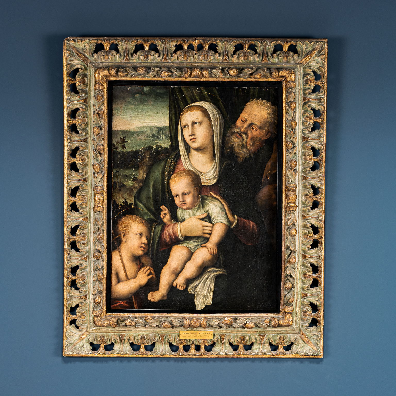 Pintura sobre madera que representa a la Sagrada Familia, Sagrada Familia con San Juan Bautista