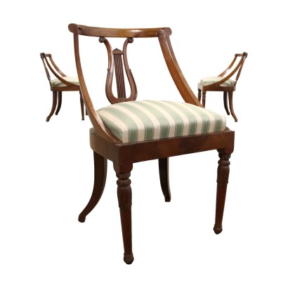 Group of 4 Empire Chairs Walnut Padded Italy 19th Century