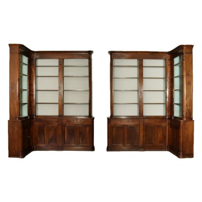 Paire of Corner Bookcases Walnut - Italy XIX Century