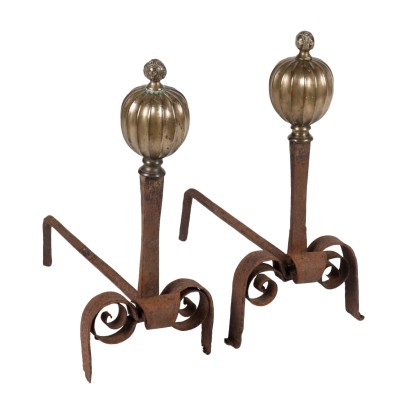 Pair of Fireplace Andirons Wrought Iron - Italy XVIII Century