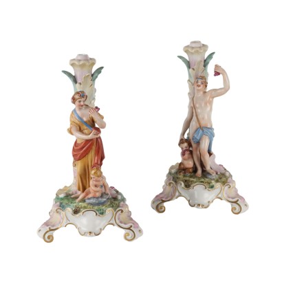 Pair of Candelabra Porcelain - Italy XX Century