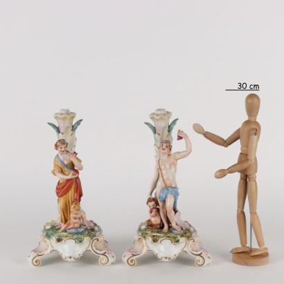 Paire de Candélabres Capodimonte Porcelaine - Italie XX Siècle