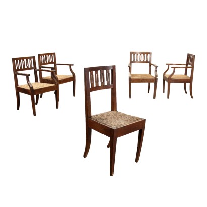 Group of Empire Chairs Da Portego Walnut - Italy XIX Century
