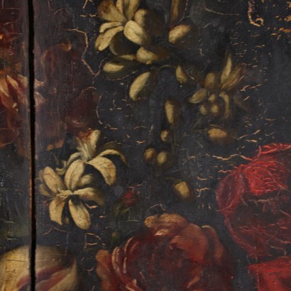 Flower Garland Oil on Wooden Table Italy XIX Century