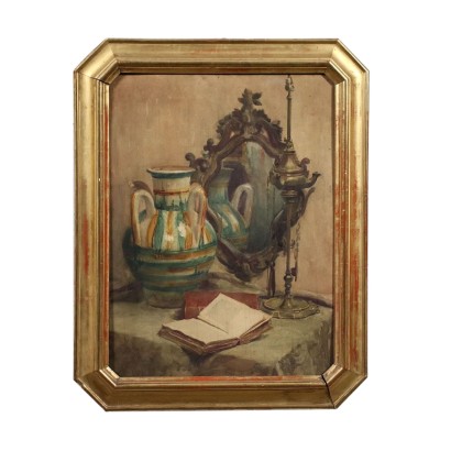 Natura Morta con Specchio Libro e Ceramica 1892