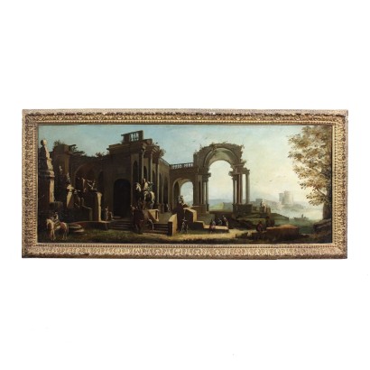 Caprice Architectural Huile sur Toile Italie XVIII Siècle