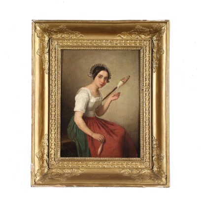 The Spinner Oil on Canvas Italy XIX Century