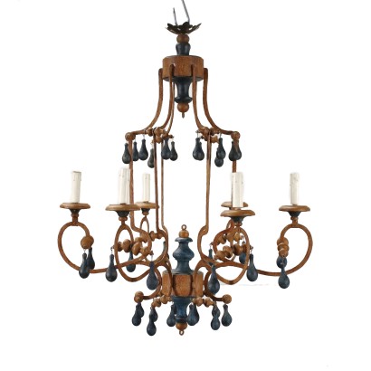 Lampadario in Metallo e Legno Laccato, Italia XX Secolo, Antiquariato, Lampadari e lumi, dimanoinmano.it Lampadario in Metallo e Legno Laccato