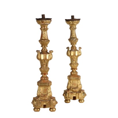 Pair of Torch-Holders Wood Italy XIX Century
