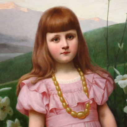 Portrait of Little Girl Oil on Canvas Italy XIX Century
