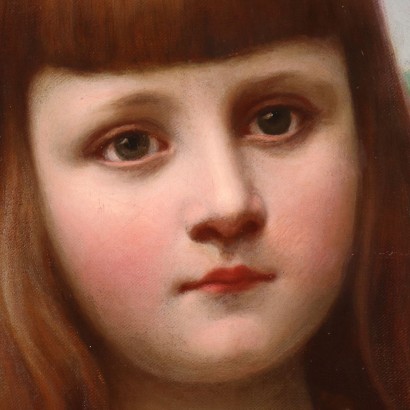 Portrait of Little Girl Oil on Canvas Italy XIX Century