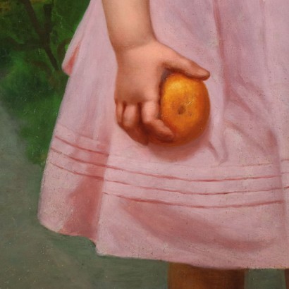 Porträt eines Kleinen Mädchens Öl auf Leinwand Italien XIX Jhd