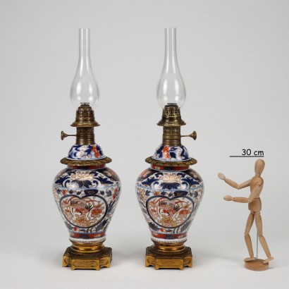 Paar Napoleon III Öllampen Porzellan Frankreich XIX Jhd