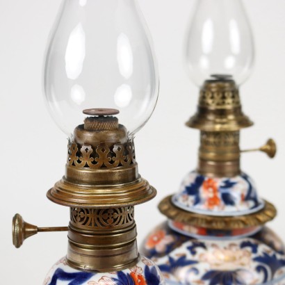 Pair of Napoleon III Oil Lamps Porcelain France XIX Century