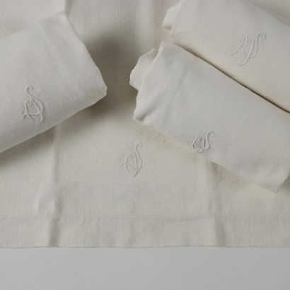 Drap Double avec 4 Taies d\'Oreiller Lin Italie XX Siècle